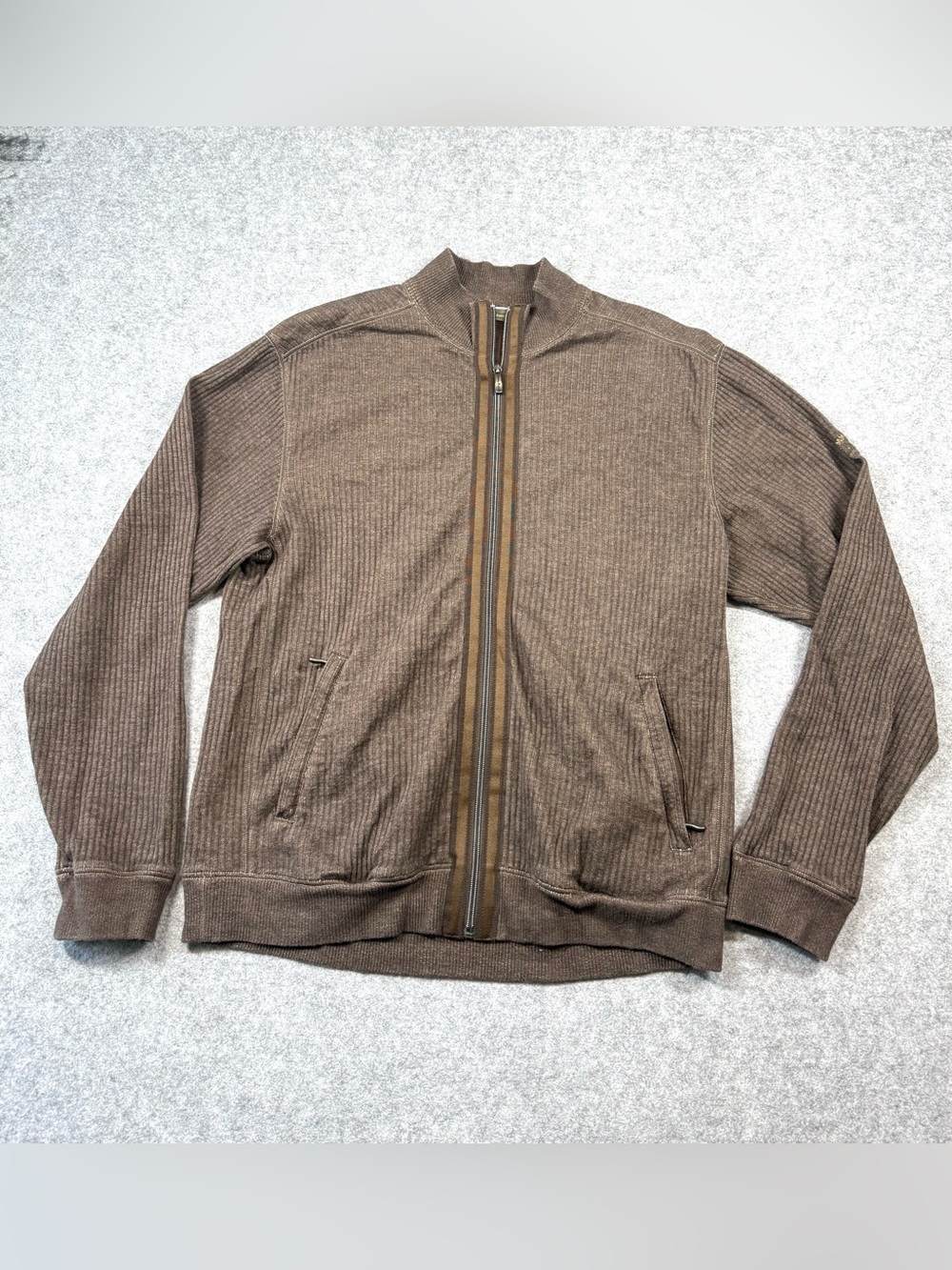 Tommy Bahama Brown Ribbed Full-Zip Sweater Cardigan Jacket XL
